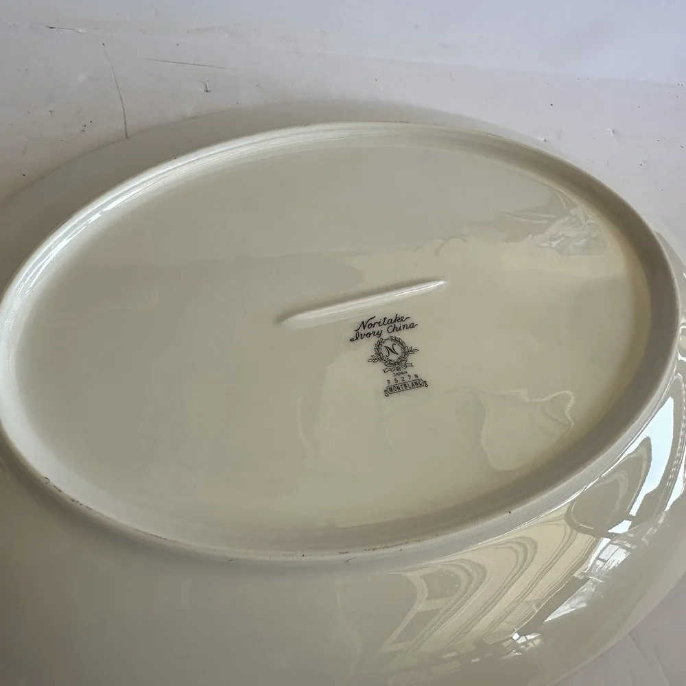 Noritake Montblanc 7257 Large & Med Oval Platters - White Floral Border on Ivory